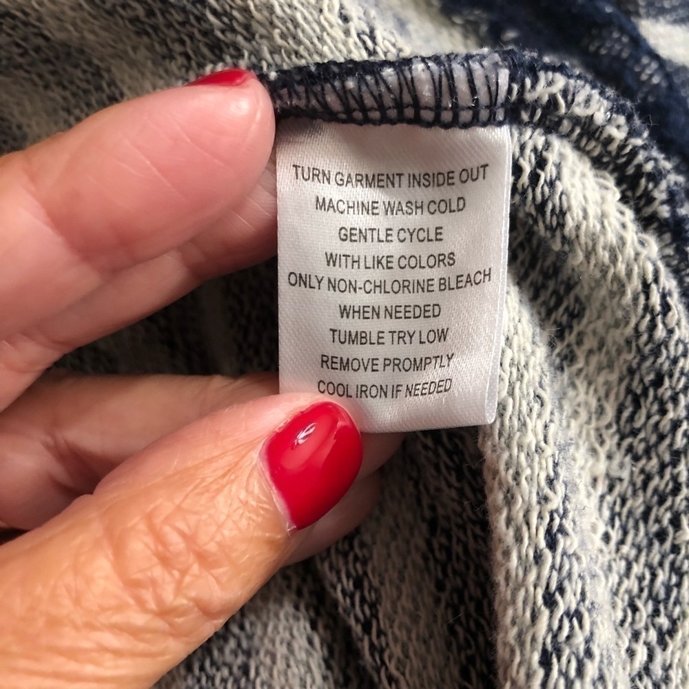 French Laundry Blue/Gray Striped Funnel Neck Top Size L - Picture 7 of 8